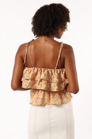 Skyla Ruffle Top – Taupe Multi