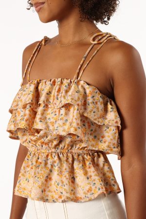 Skyla Ruffle Top – Taupe Multi