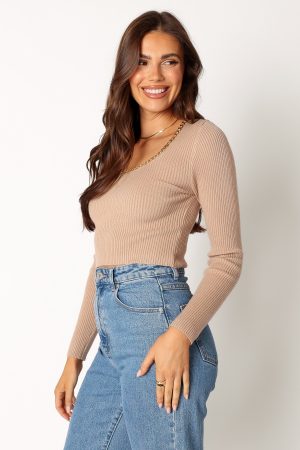 Wells Long Sleeve Knit Top – Taupe