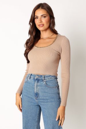 Wells Long Sleeve Knit Top – Taupe