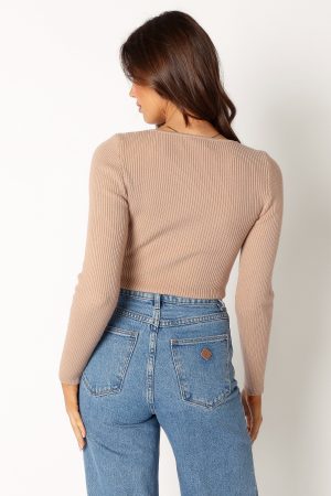 Wells Long Sleeve Knit Top – Taupe