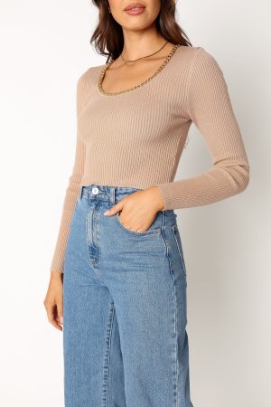 Wells Long Sleeve Knit Top – Taupe